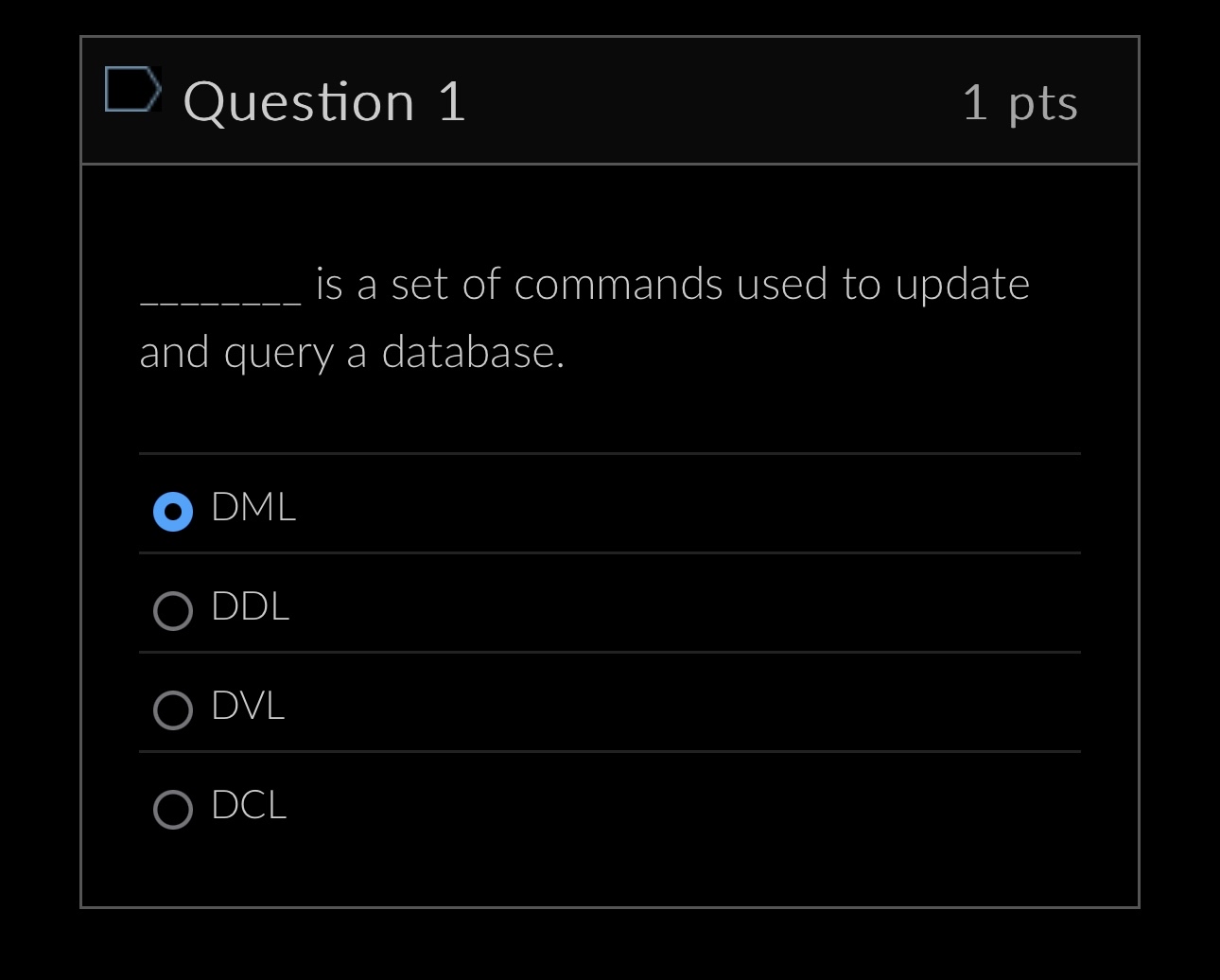 Question 1 1 pts is a set of commands used to