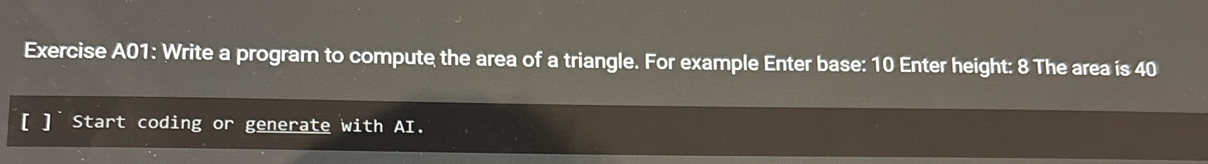 Exercise A 0 1 : Write a program to compute the