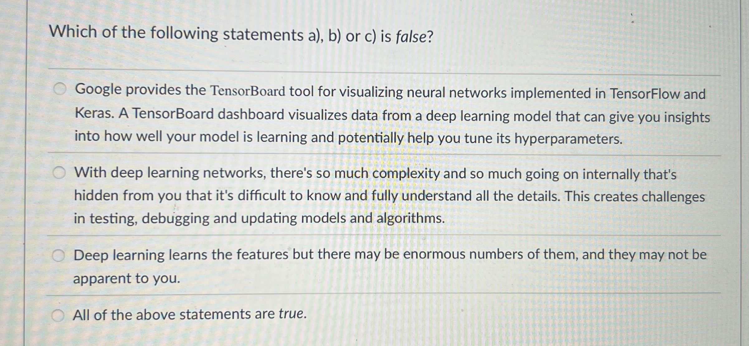 Which of the following statements a ) , b ) or c