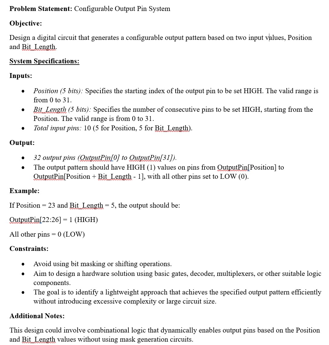 Problem Statement: Configurable Output Pin System