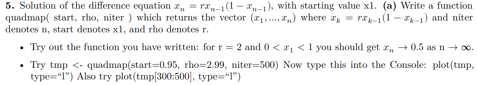 Code in R Solution of the difference equation x n