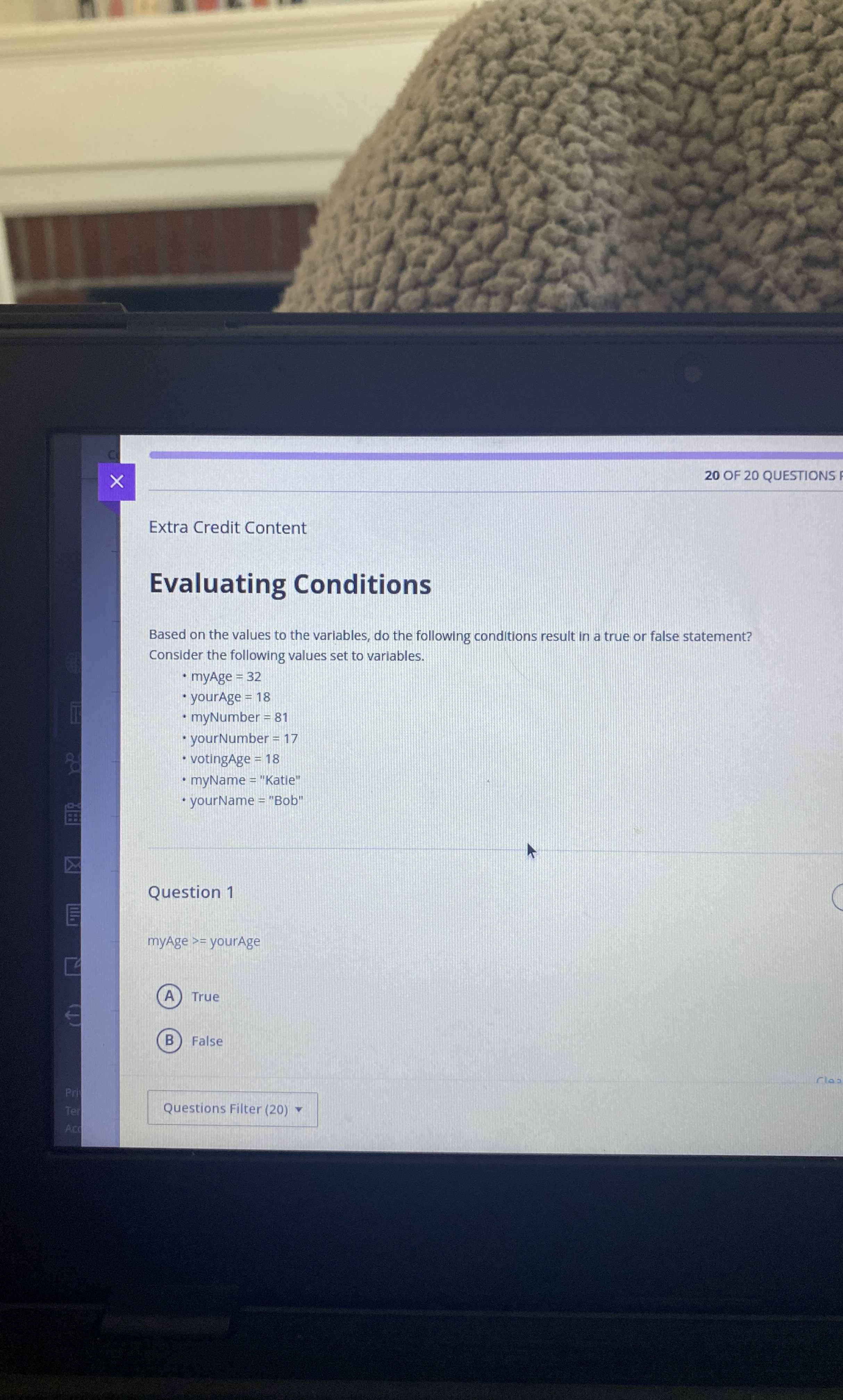 Extra Credit Content Evaluating Conditions Based