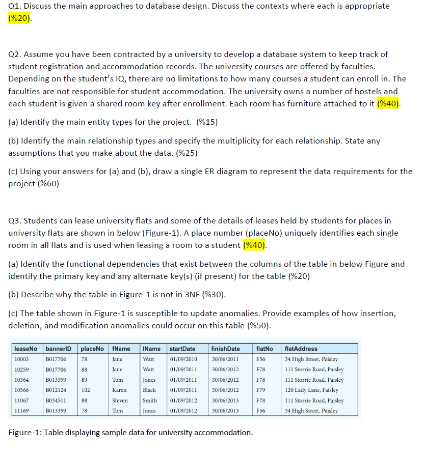 Q 1 . Discuss the main approaches to database