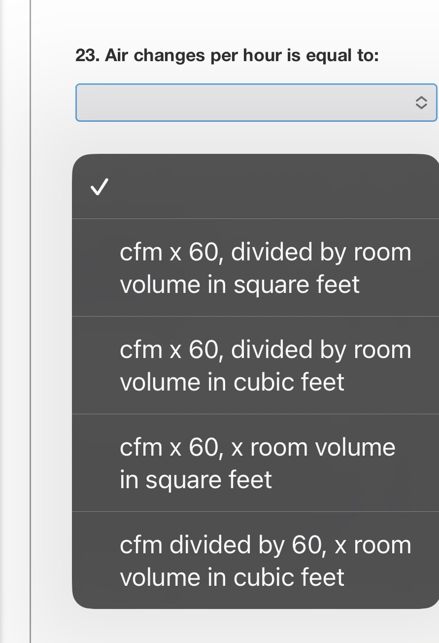 Air changes per hour is equal to: cfm x 6 0 ,