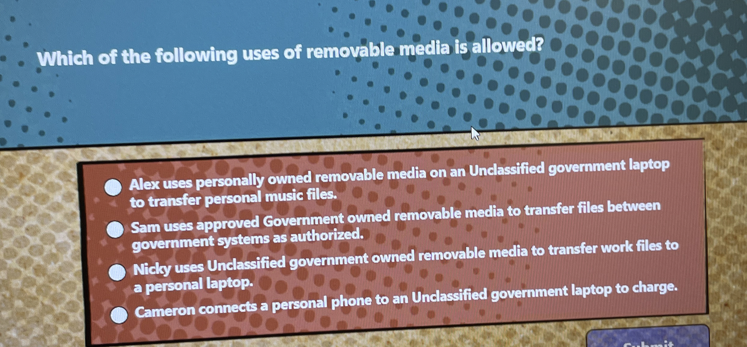 Which of the following uses of removable media is