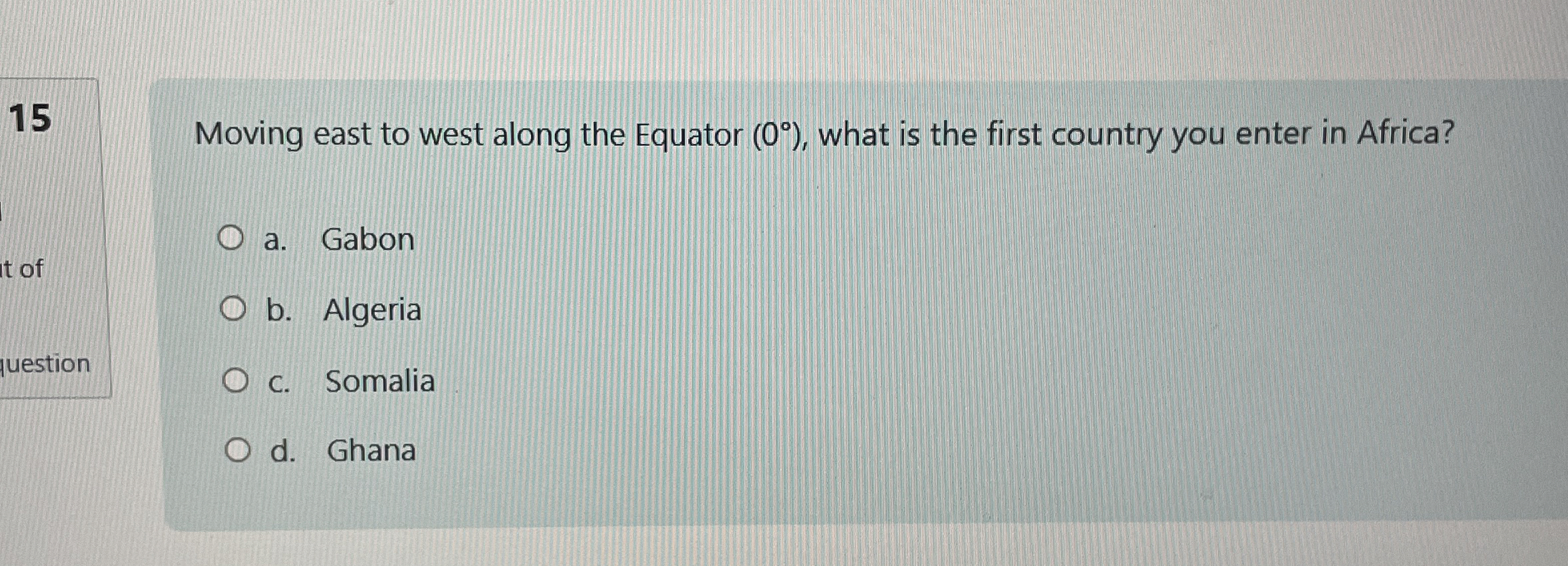 Moving east to west along the Equator ( 0 ) ,