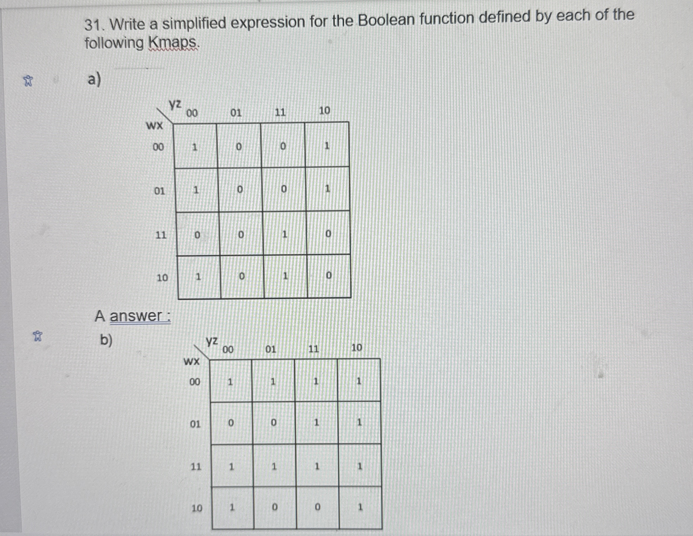 Write a simplified expression for the Boolean
