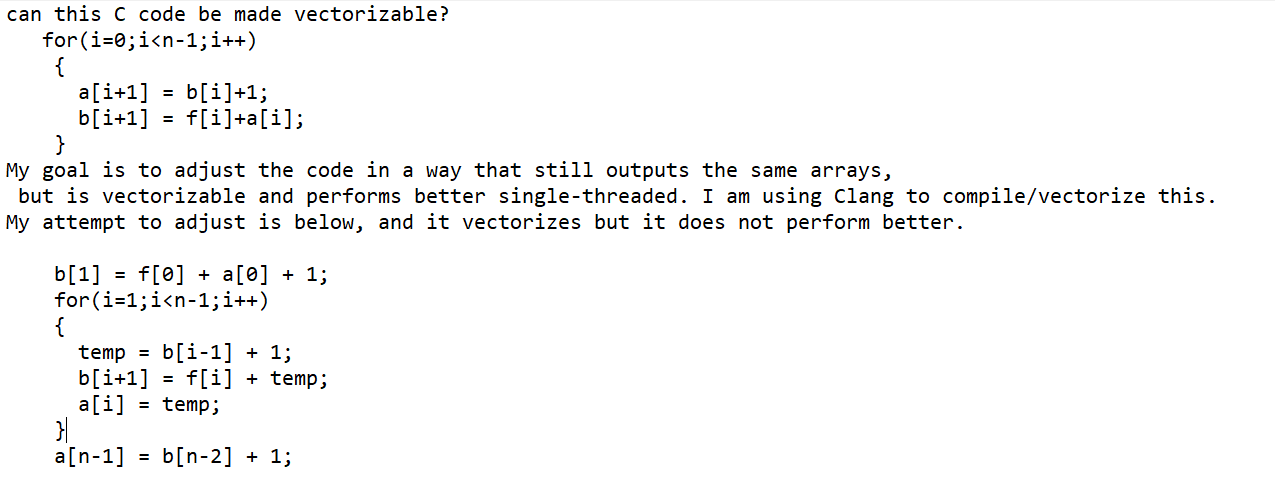 can this C code be made vectorizable?
