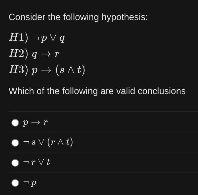 Consider the following hypothesis: H 1 H 2 ) q r