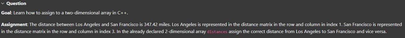 Question Goal: Learn how to assign to a two -