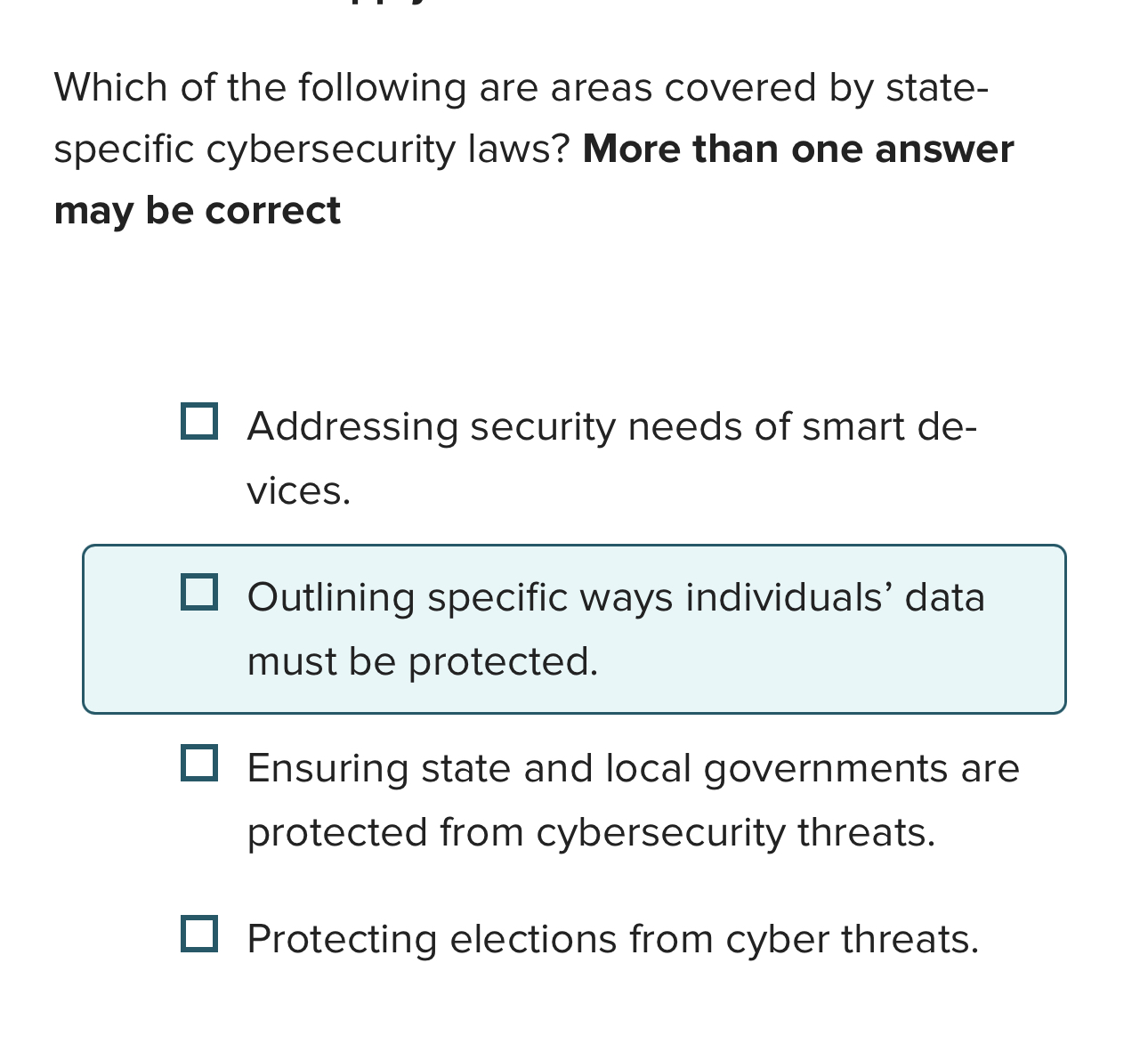 Which of the following are areas covered by state