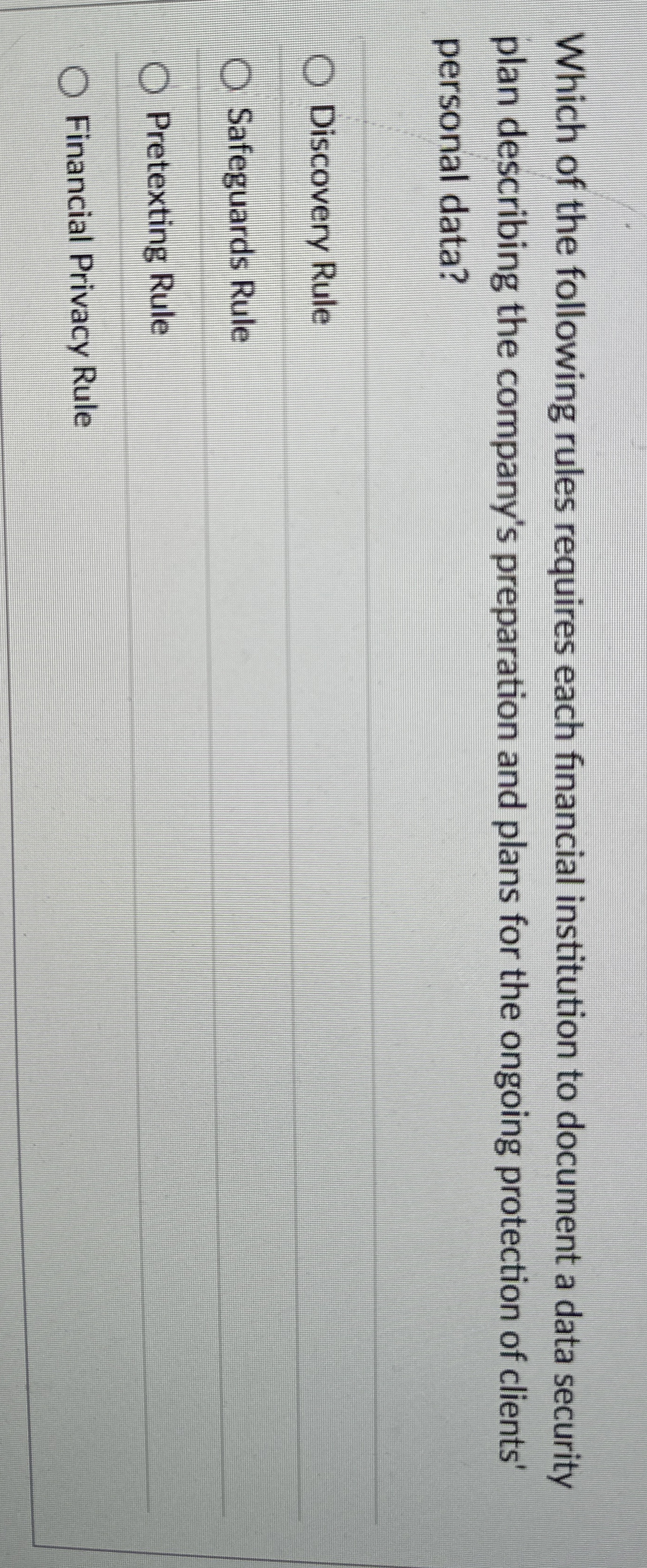 Which of the following rules requires each