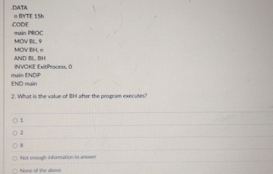 DATA BYTE 1 5 h CODE main PROC MOV BL 9 MOV BH ,