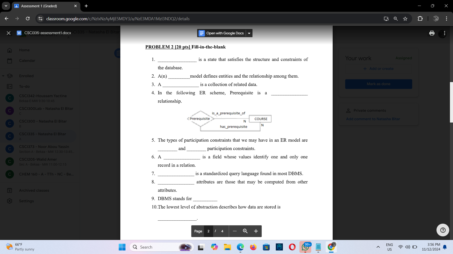 PROBLEM 2 [ 2 0 pts ] Fill - in - the - blank is