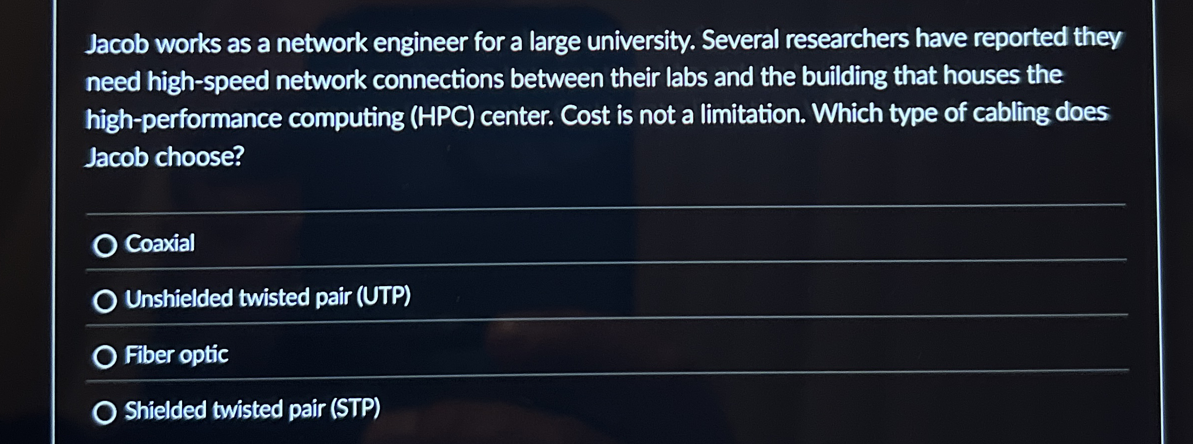 Jacob works as a network engineer for a large
