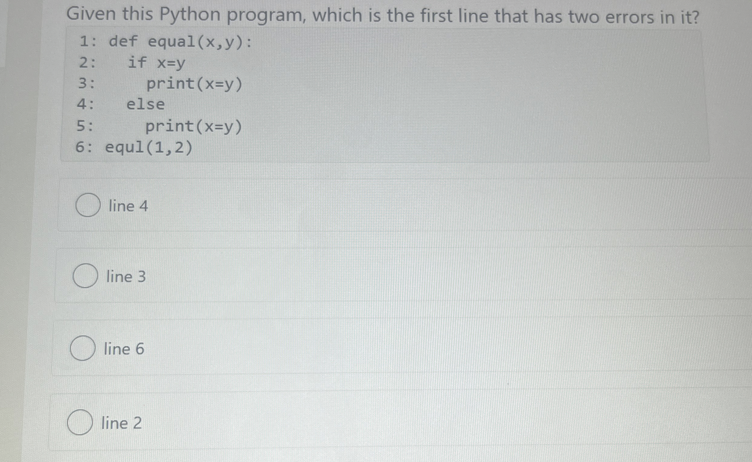 Given this Python program, which is the first