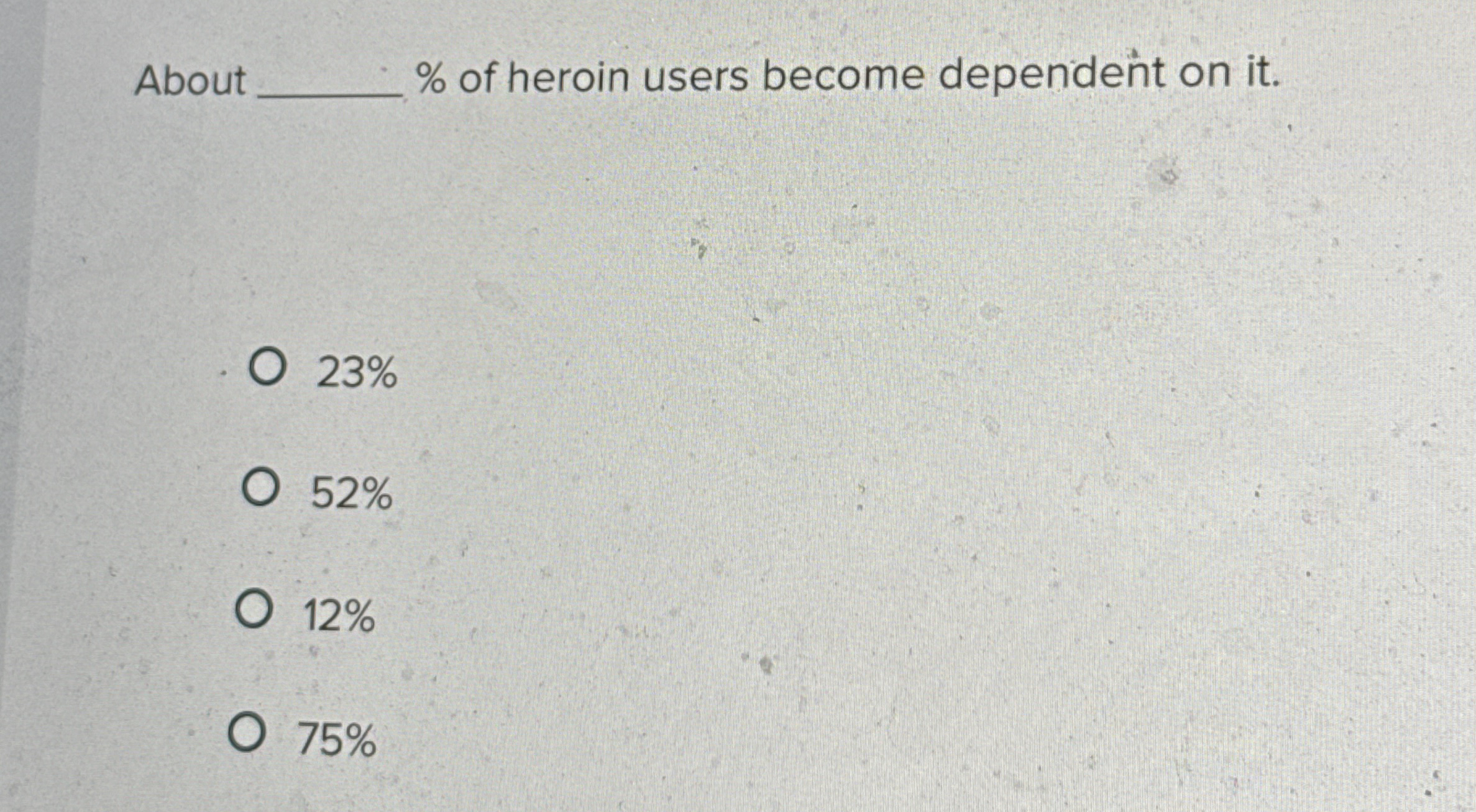 About % of heroin users become dependent on it .
