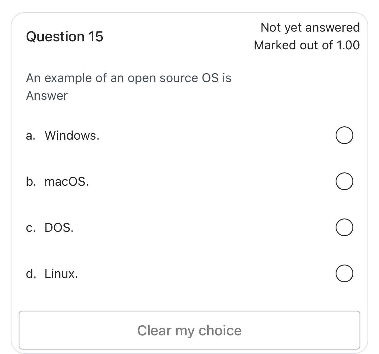 Question 1 5 Not yet answered Marked out of 1 . 0
