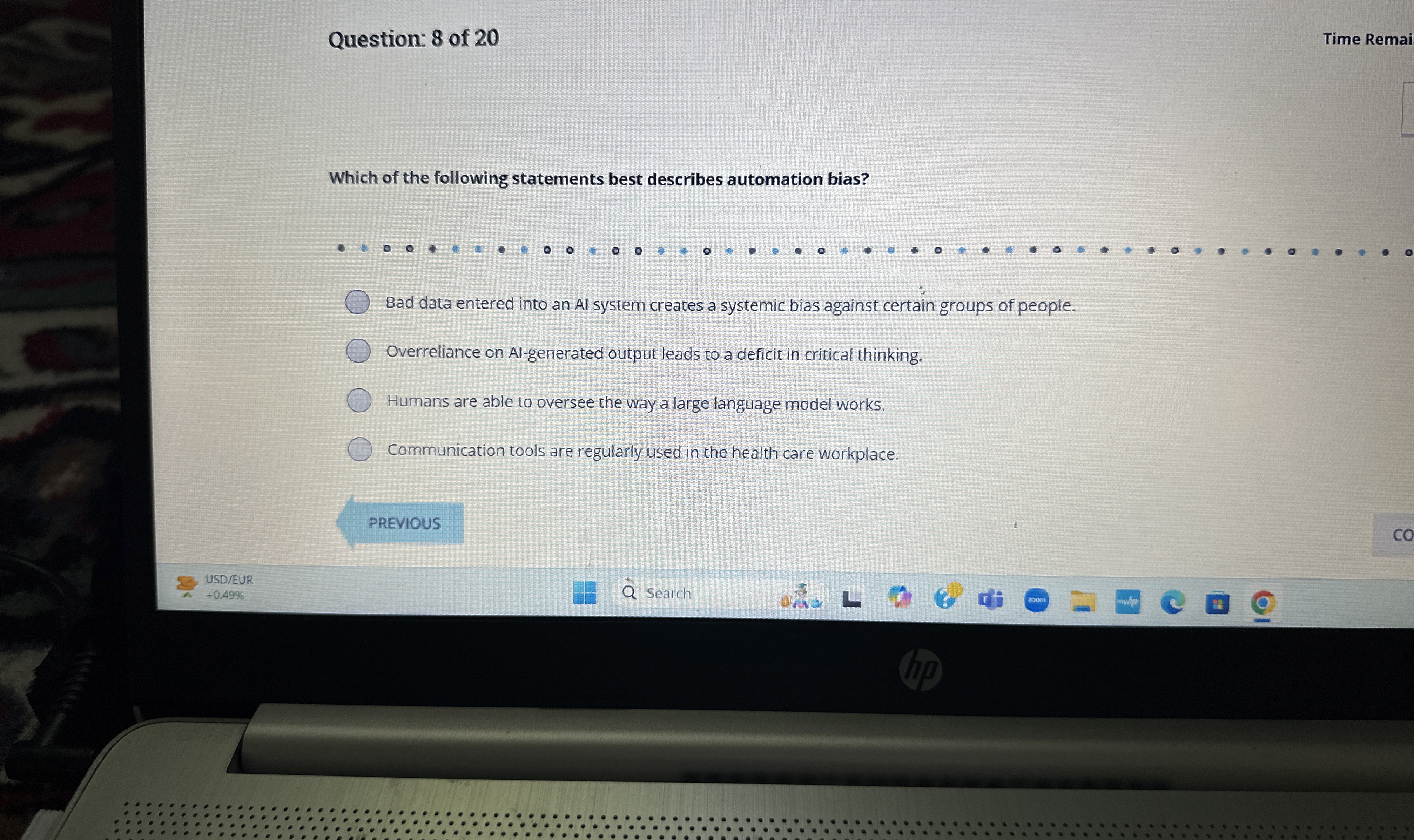 Question: 8 of 2 0 Which of the following