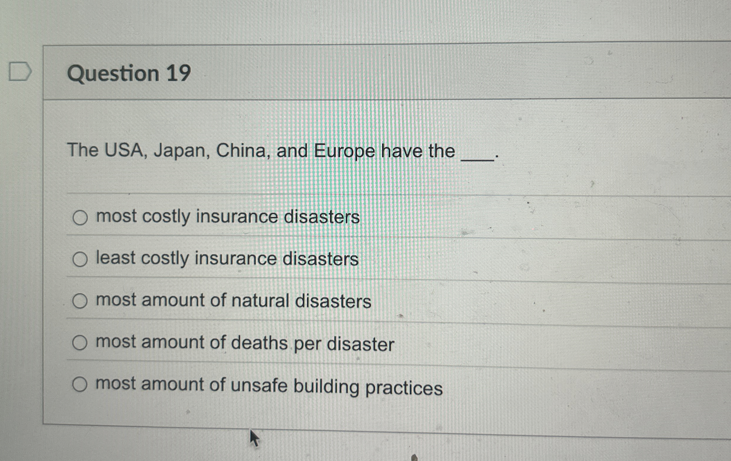 Question 1 9 The USA, Japan, China, and Europe
