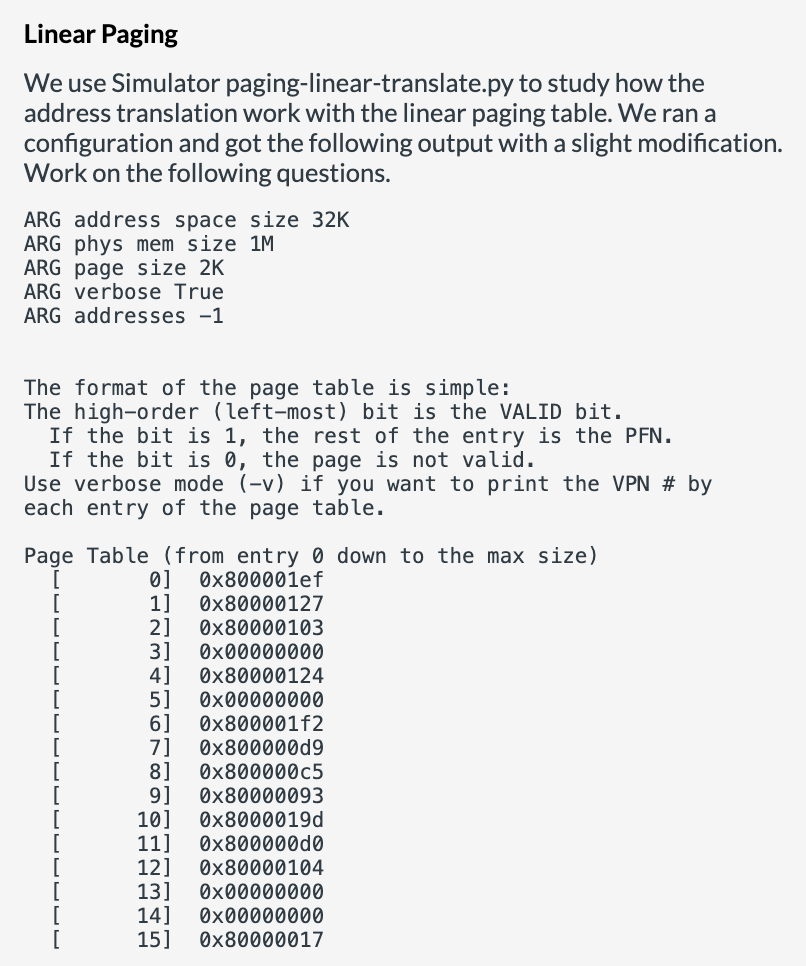 Linear Paging We use Simulator paging - linear -