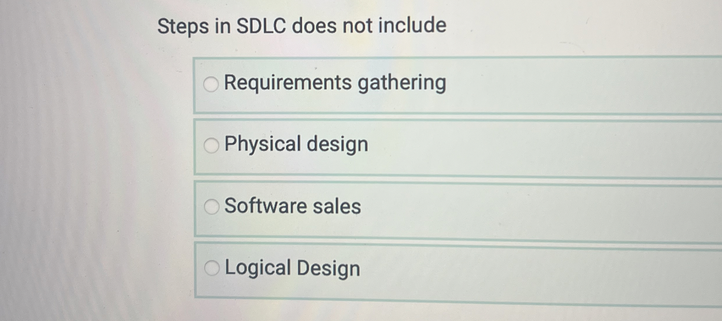 Steps in SDLC does not include Requirements