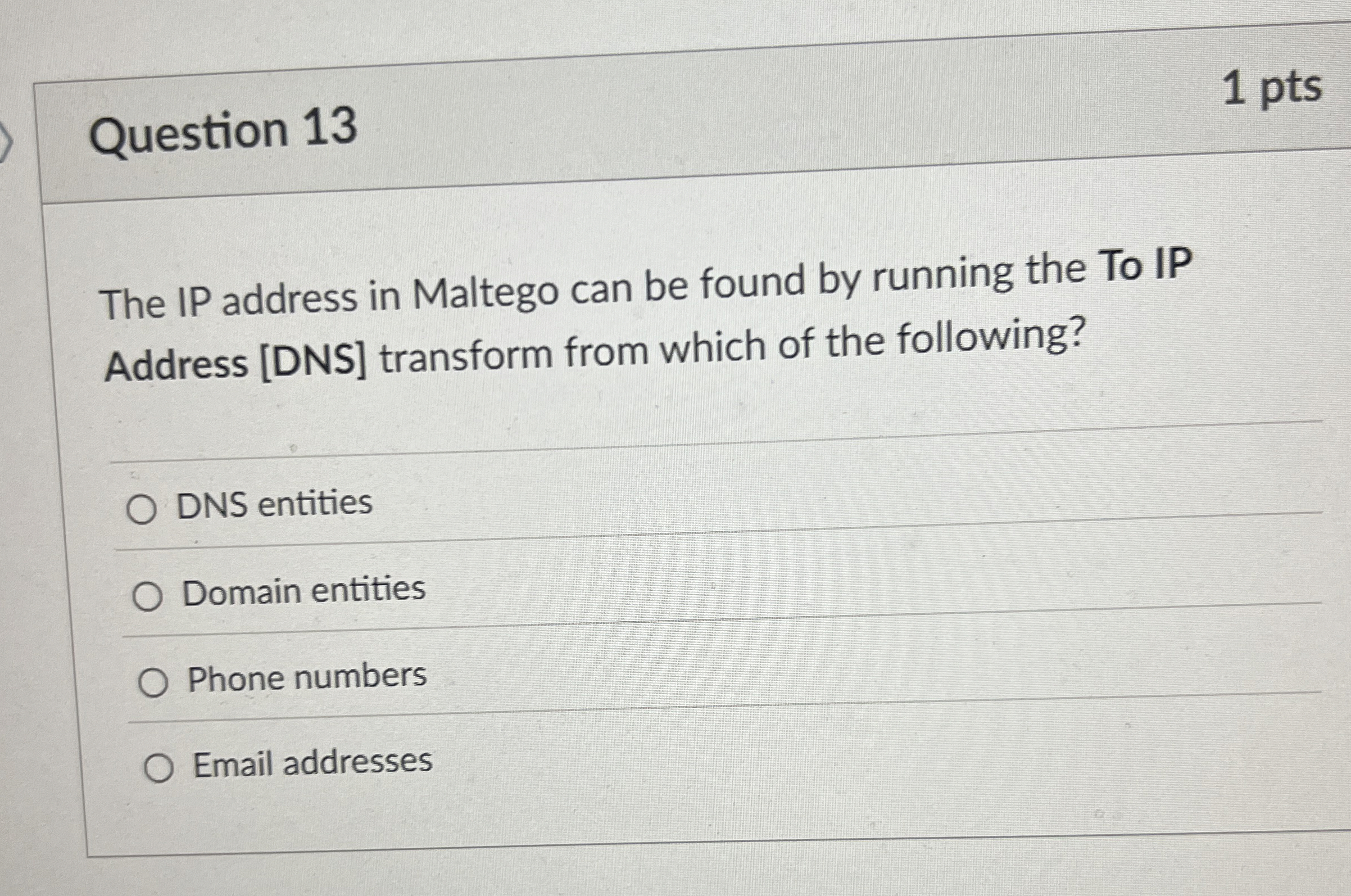 Question 1 3 The IP address in Maltego can be