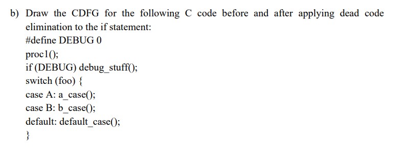 b ) Draw the CDFG for the following C code before