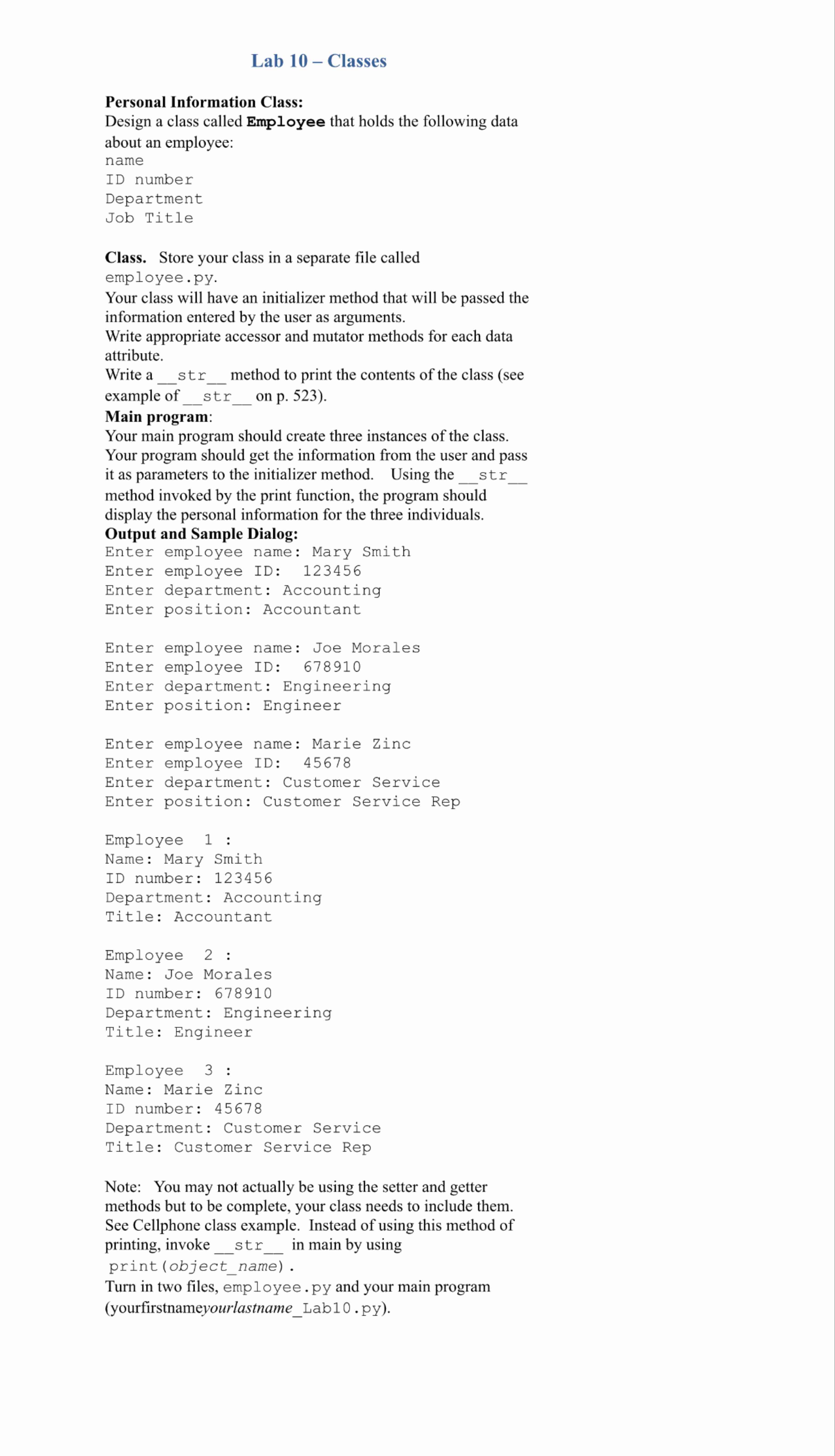 Personal Information Class: Design a class called