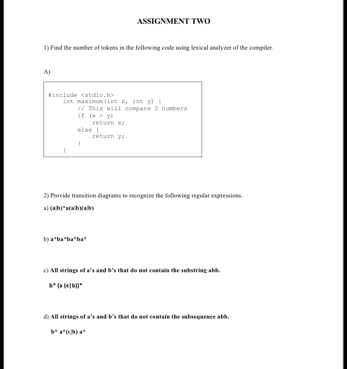 ASSIGNMENT TWO Find the number of tokens in the