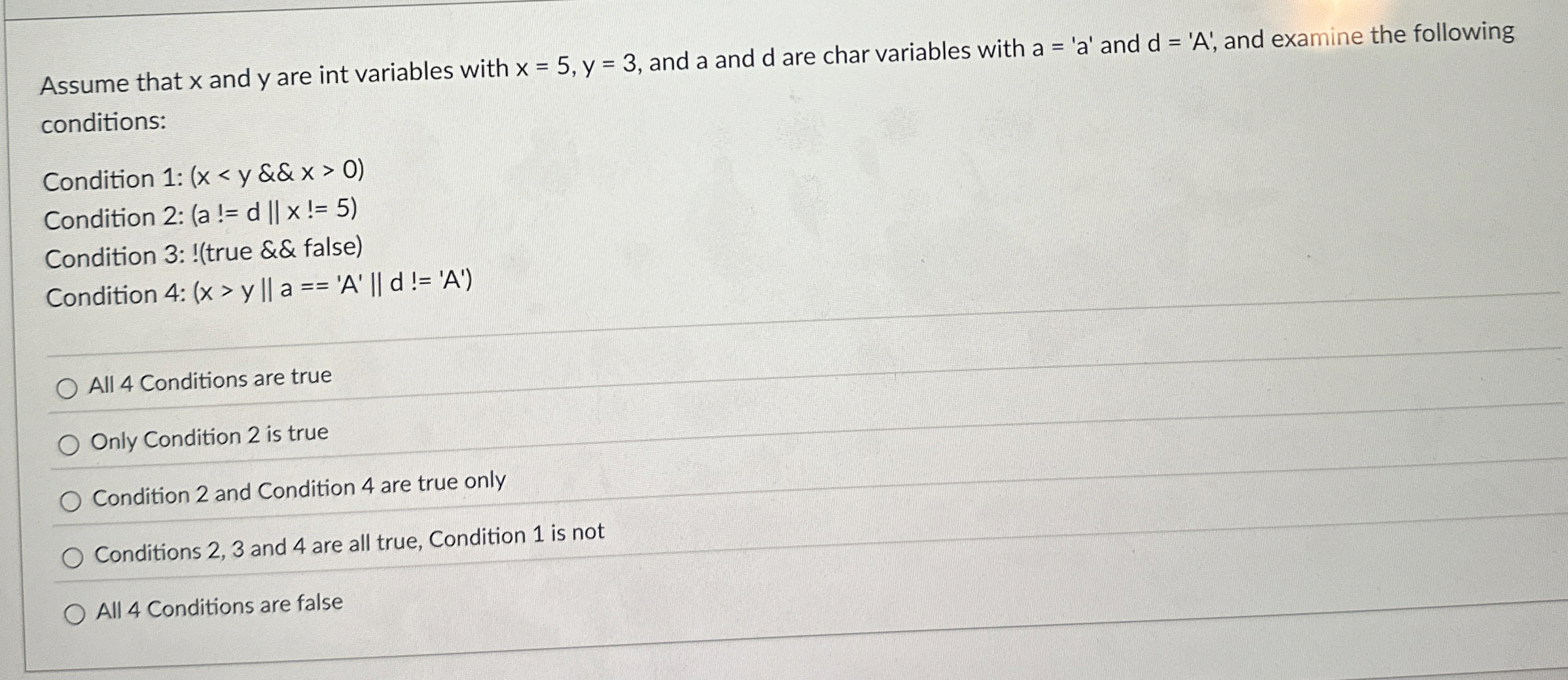 Assume that x and y are int variables with x = 5