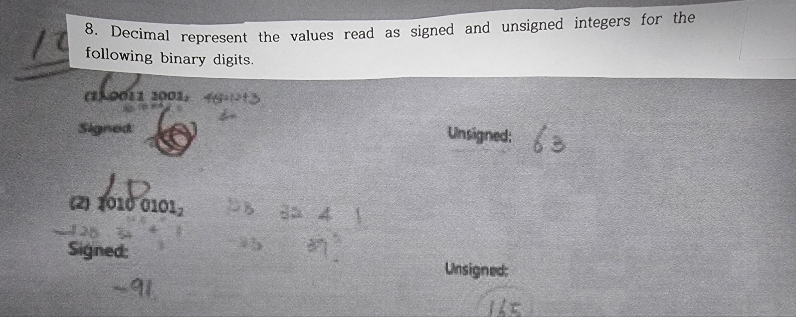 Decimal represent the values read as signed and