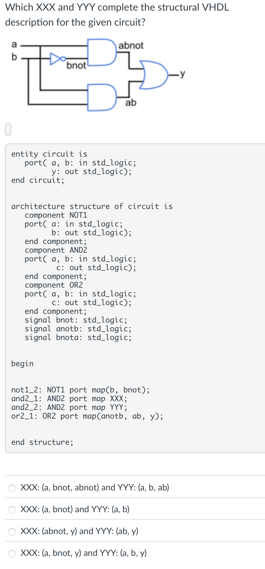 ` ` ` entity circuit is port ( a , b: in std _