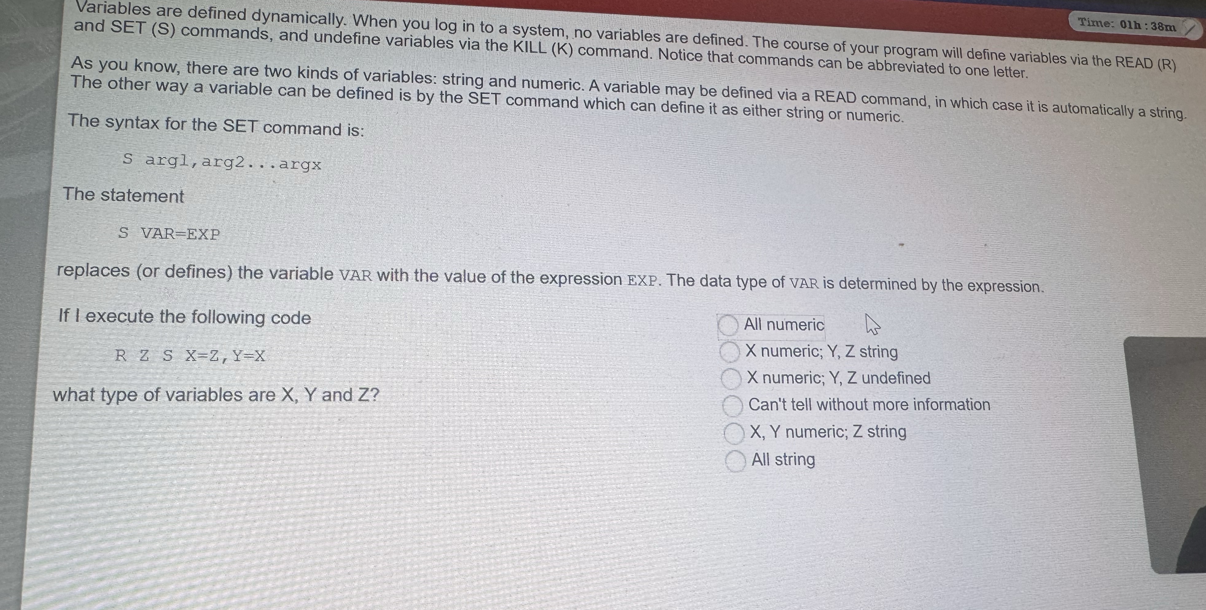 Time: 0 1 h: 3 8 m and SET ( S ) commands, and