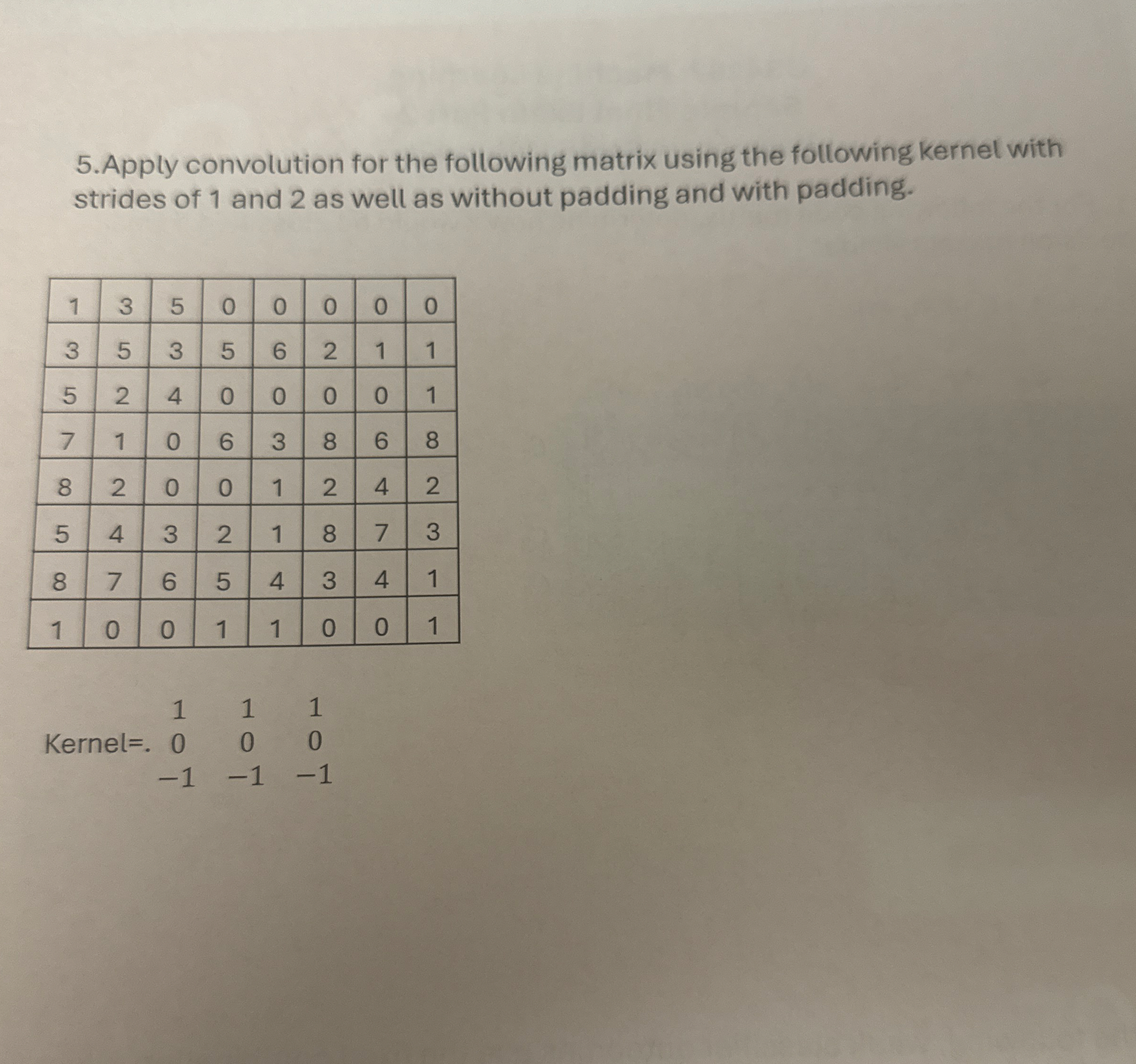 Apply convolution for the following matrix using