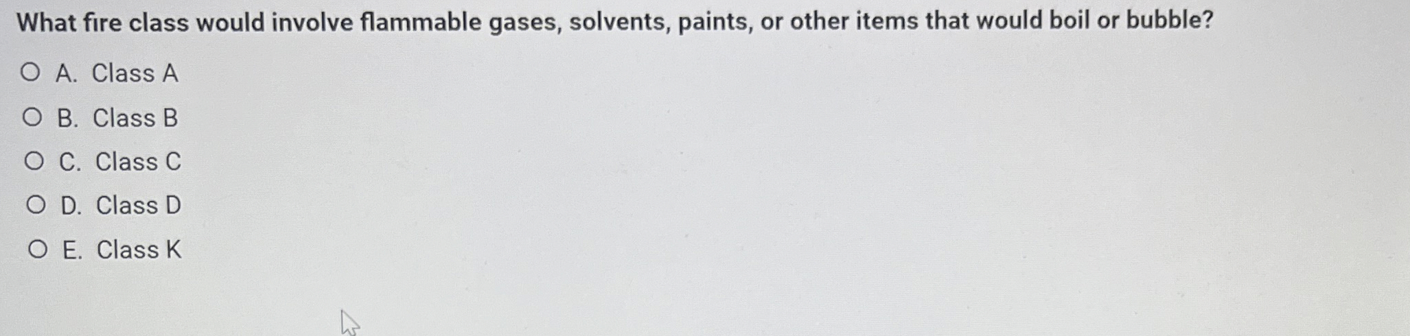 What fire class would involve flammable gases,