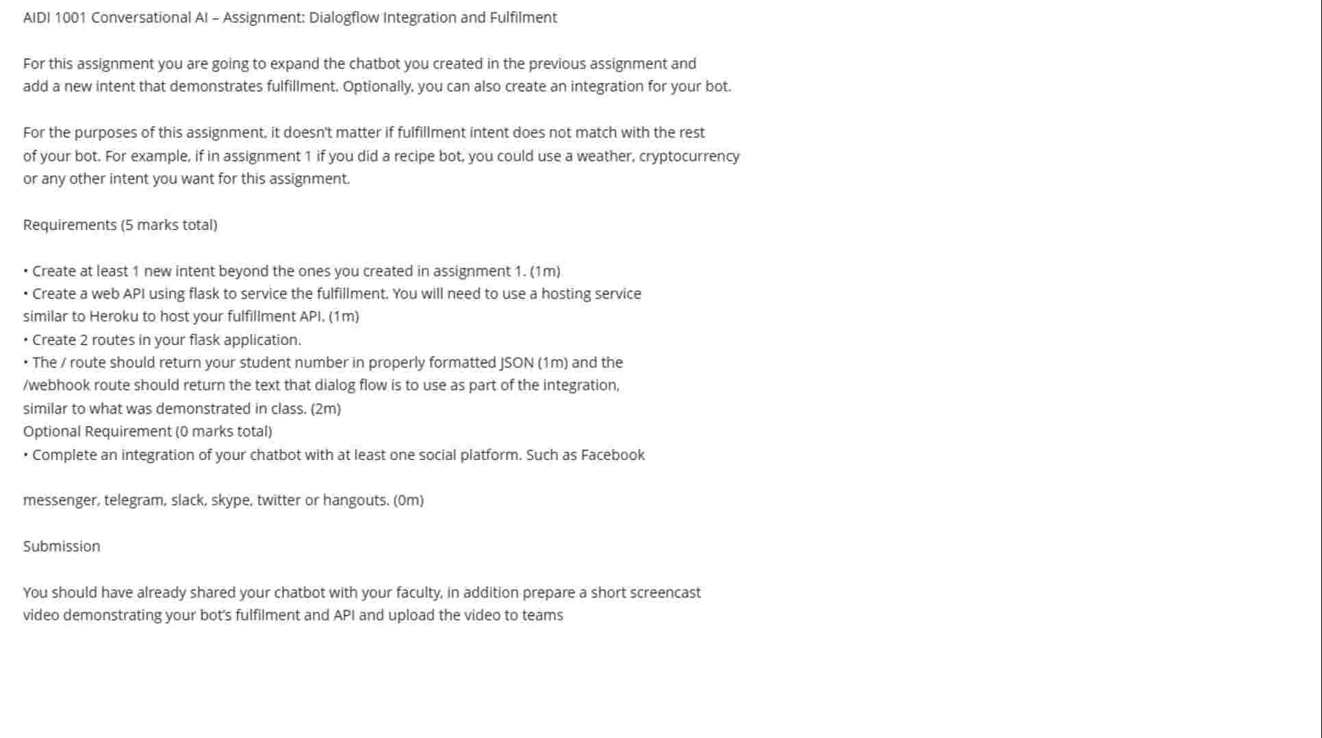 AIDI 1 0 0 1 Conversational AI - Assignment:
