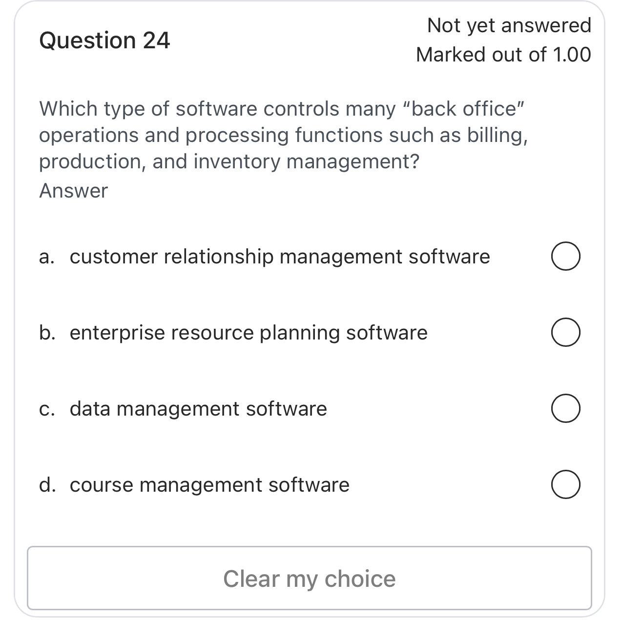 Question 2 4 Not yet answered Marked out of 1 . 0
