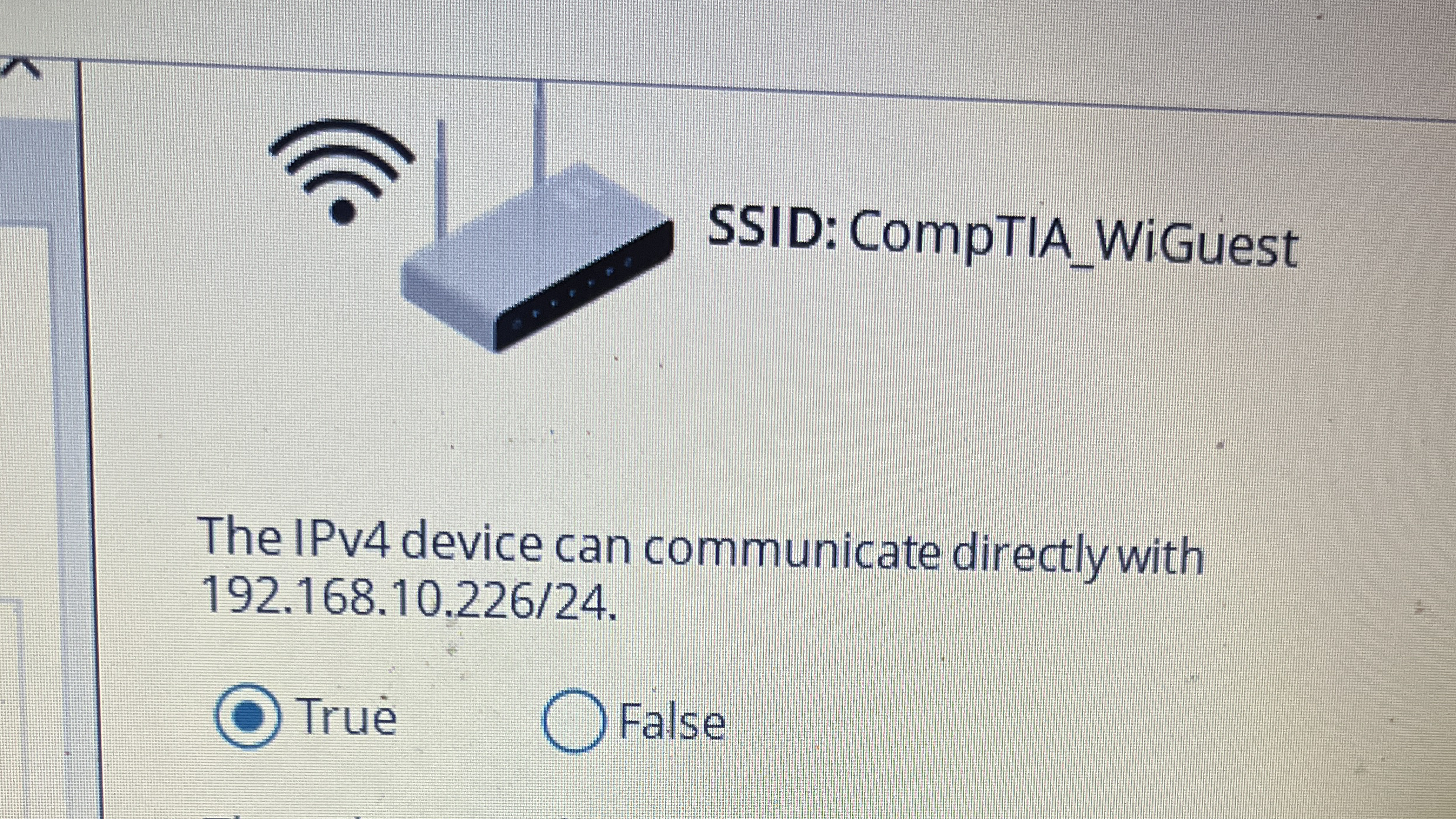SSID: CompTIA _ WiGuest The IPv 4 device can