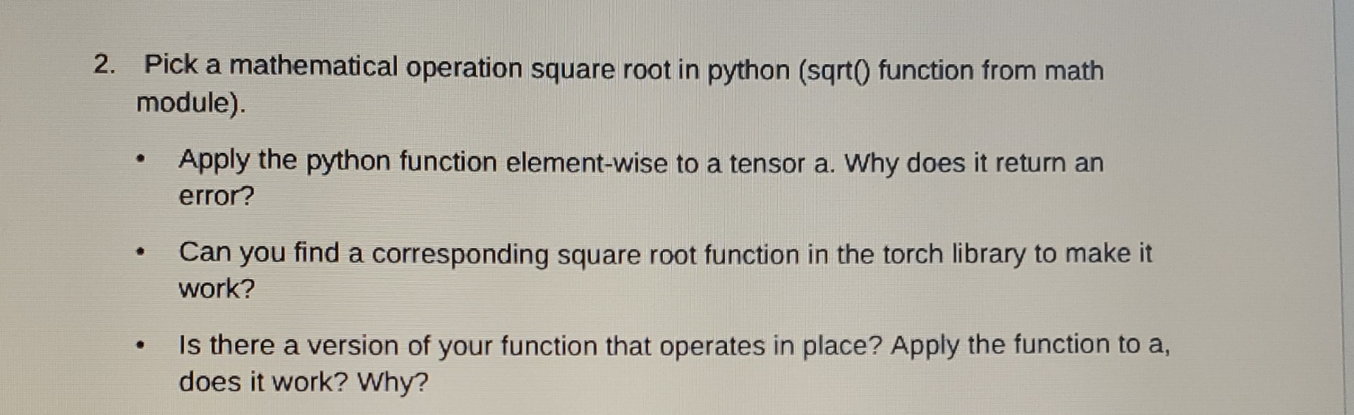 Pick a mathematical operation square root in