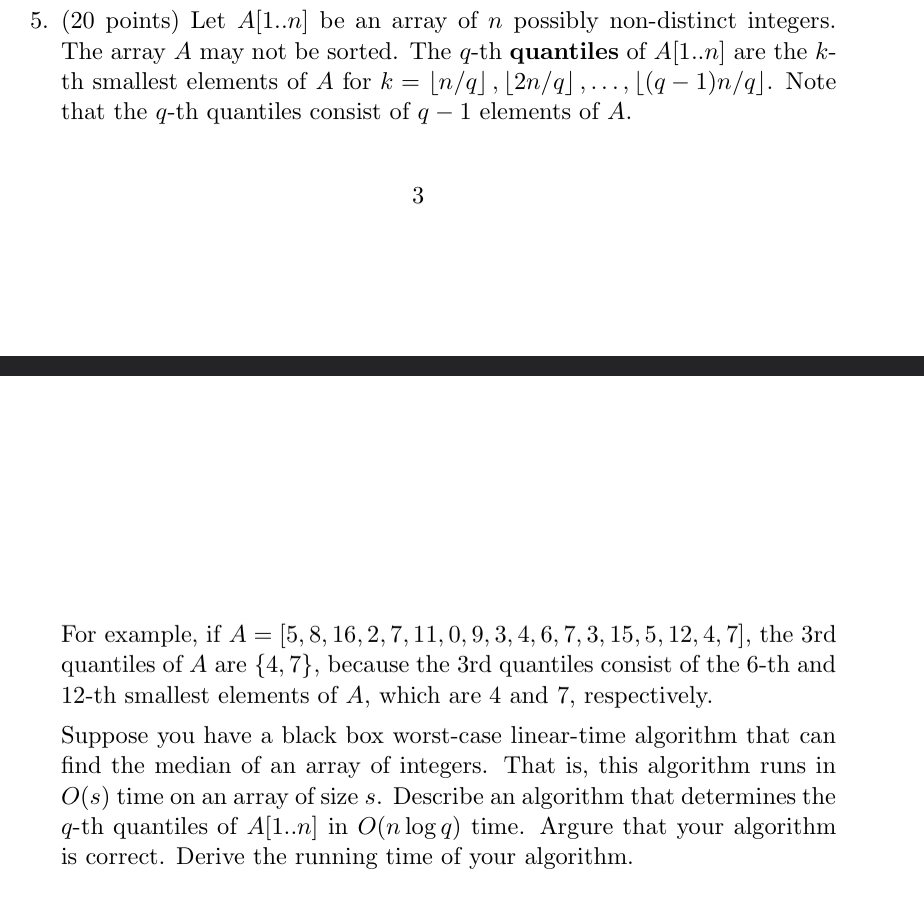 ( 2 0 points ) Let A [ 1 . . n ] be an array of n