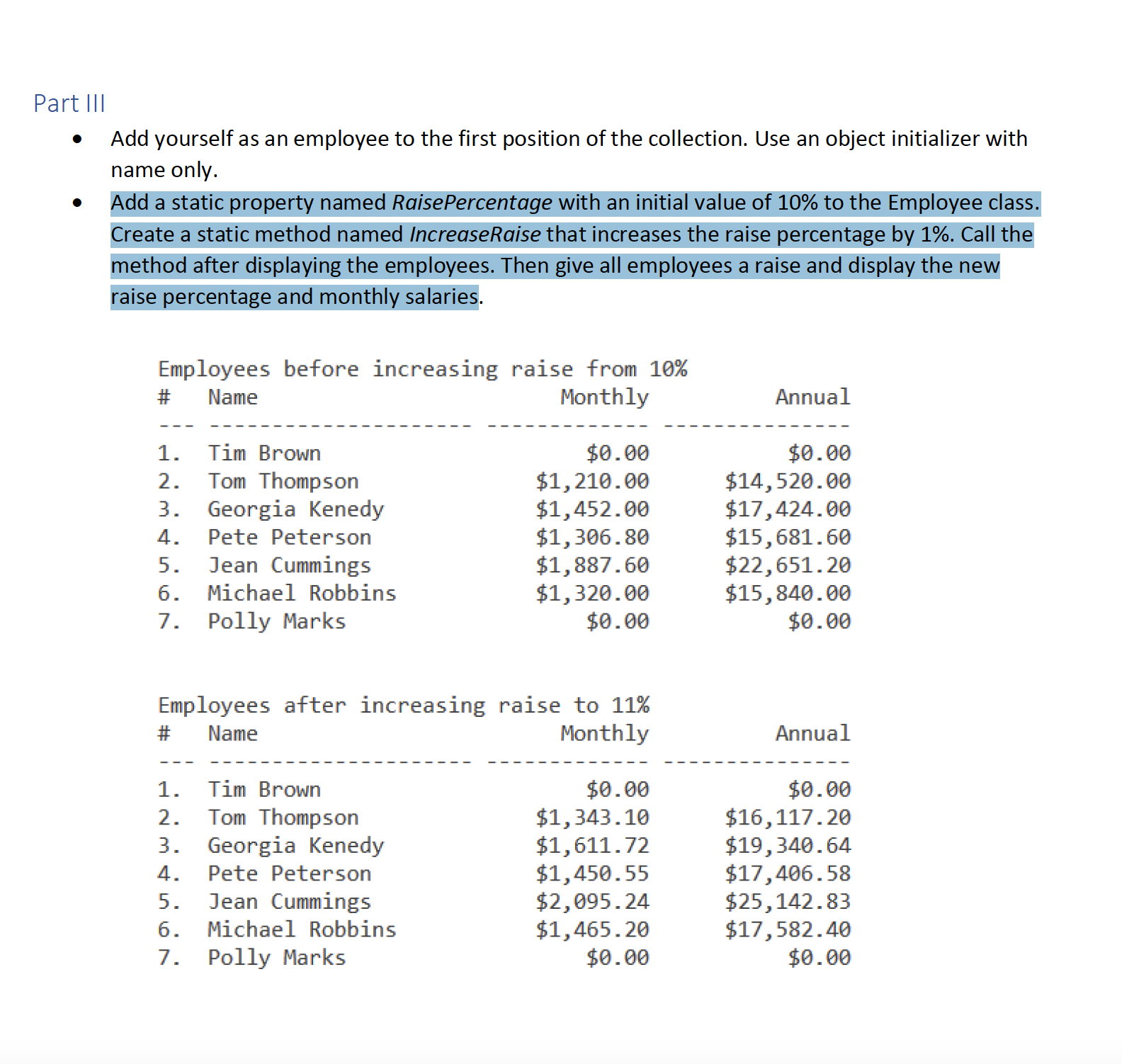 Part III Add yourself as an employee to the first