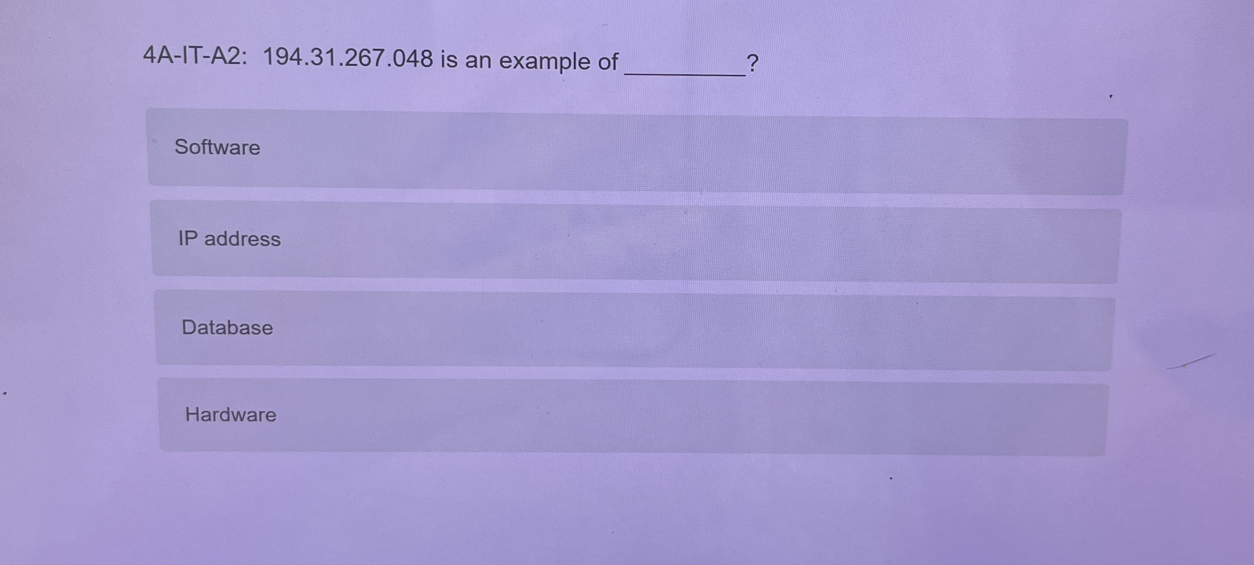 : 1 9 4 . 3 1 . 2 6 7 . 0 4 8 is an example of ?