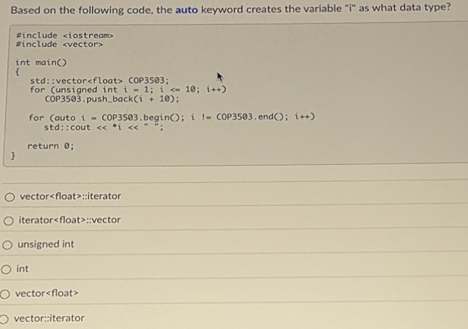 Based on the following code, the auto keyword