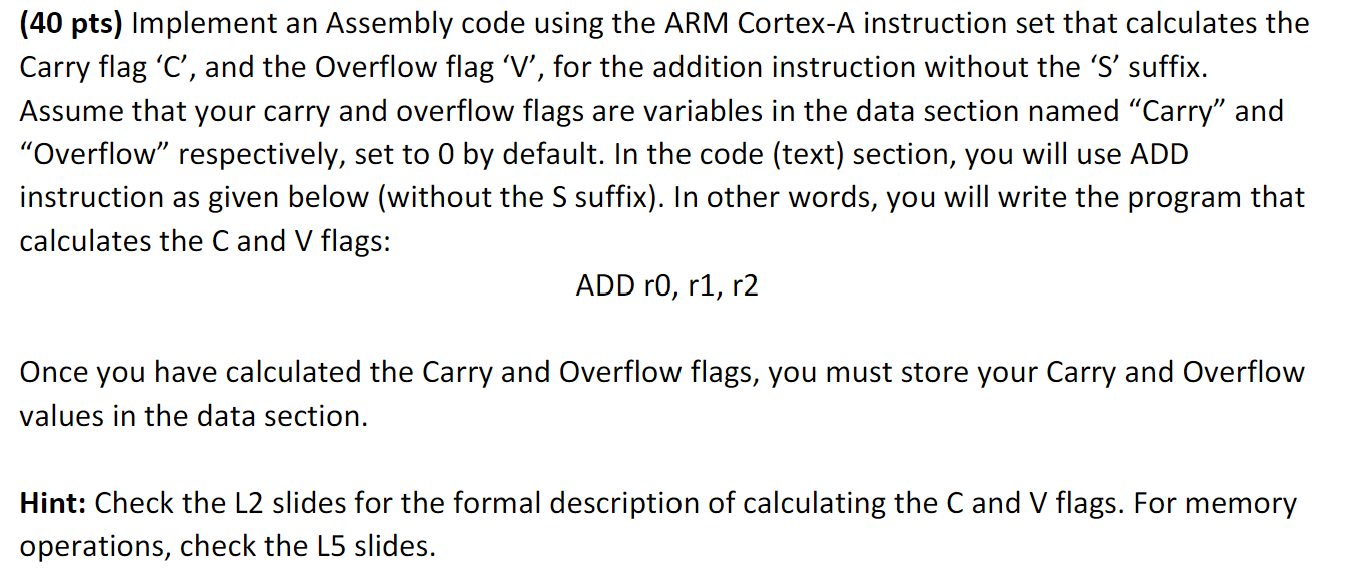 ( 4 0 pts ) Implement an Assembly code using the