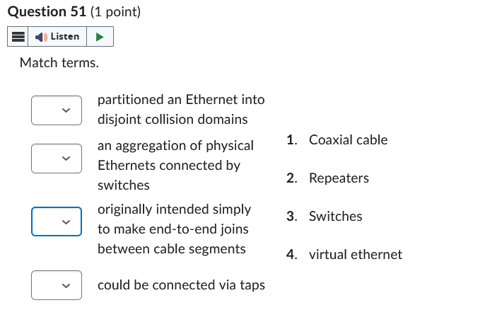 Question 5 1 ( 1 point ) | ~ , Match terms.