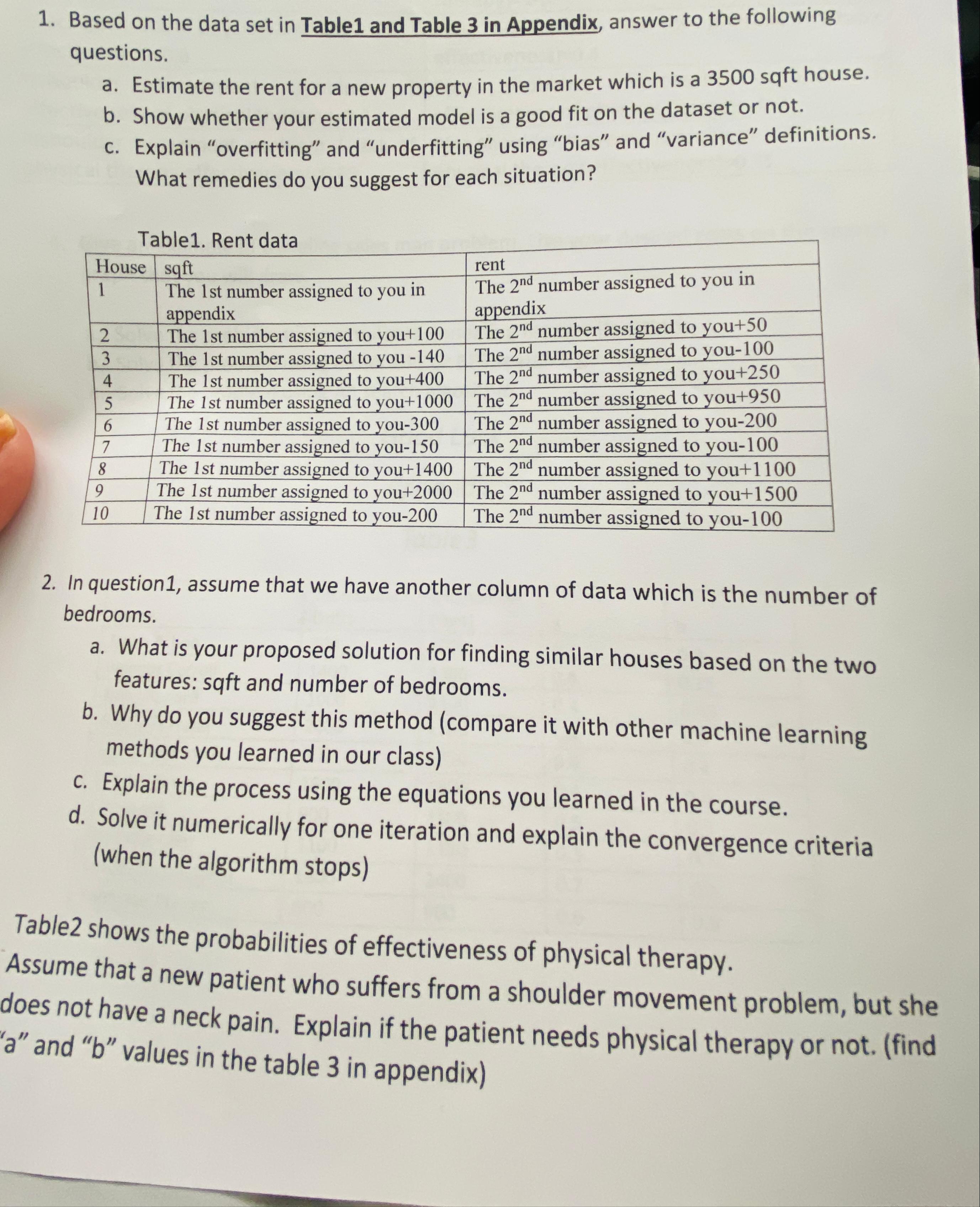 1 . Based on the data set in Table 1 and Table 3