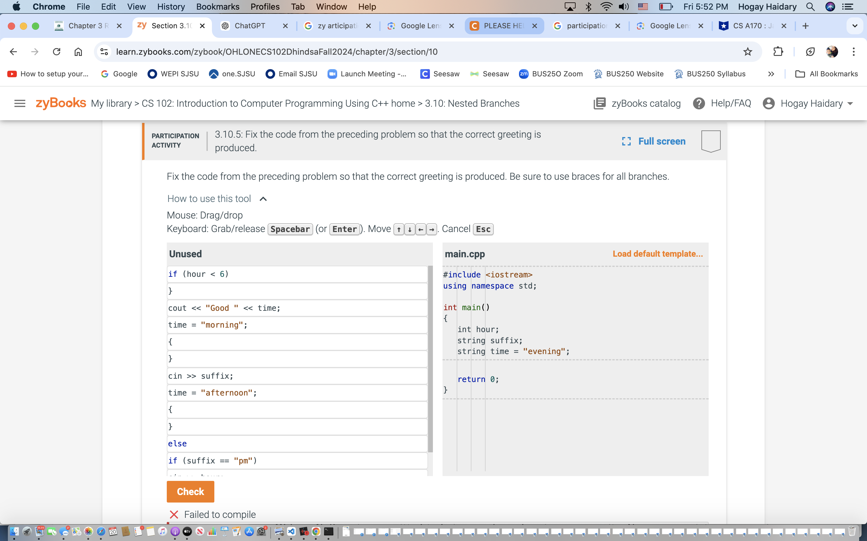 3 . 1 0 . 5 : Fix the code from the preceding