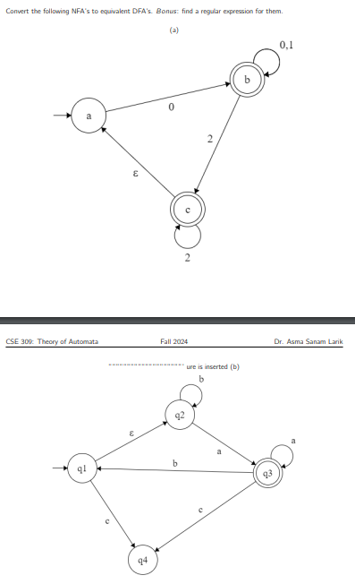 Convert the following NFA's to equivalent DFA's.