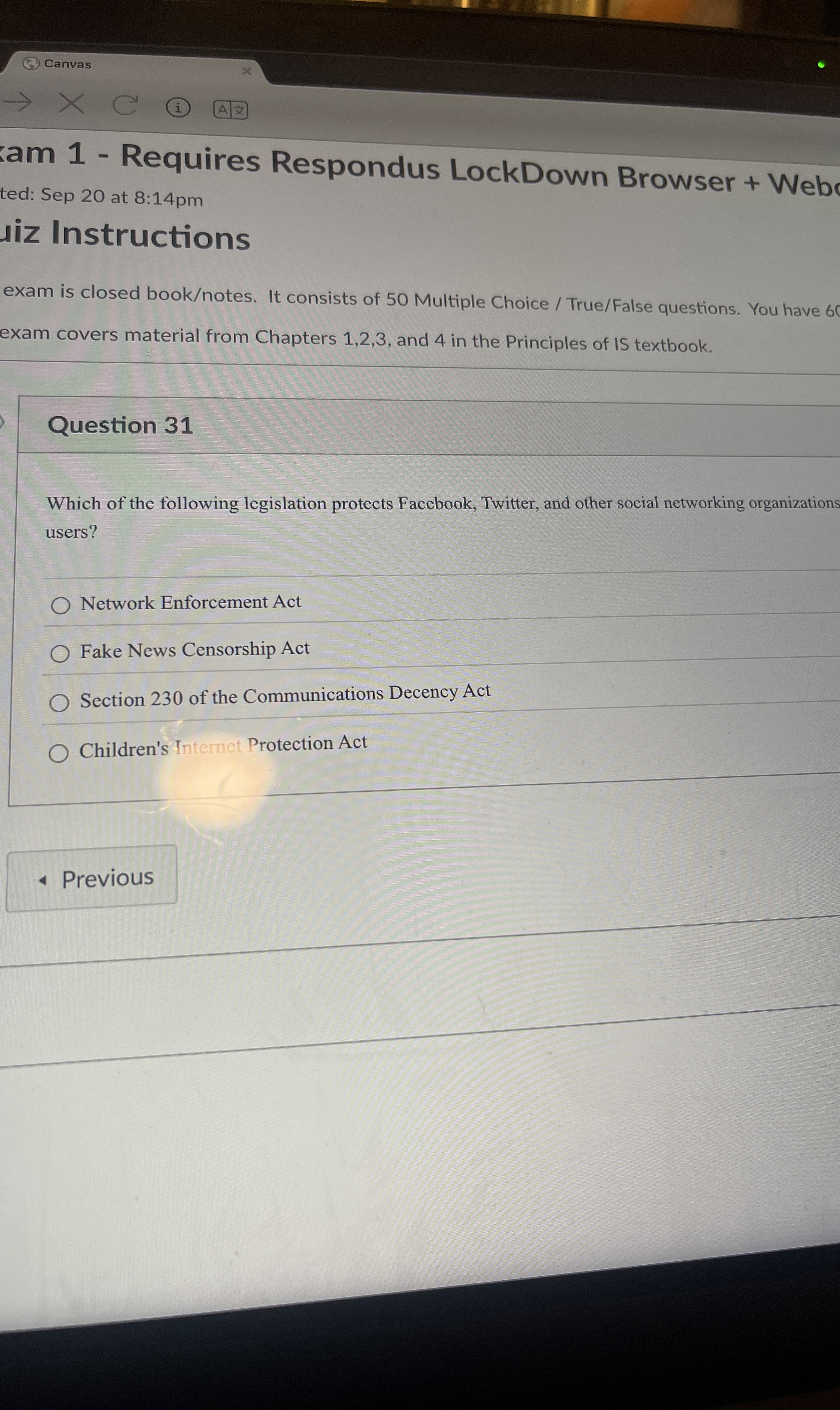 Question 3 1 Which of the following legislation